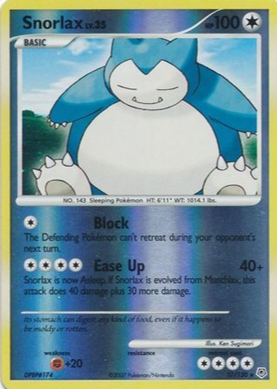 Snorlax 2007 Diamond & Pearl #037/130 Reverse Holo RAW TCG (NEAR MINT)