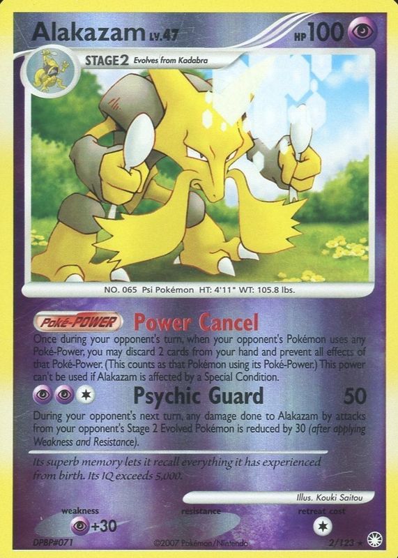 Alakazam 2007 Diamond & Pearl: Mysterious Treasures #002/123 Reverse Holo RAW TCG (LIGHTLY PLAYED)