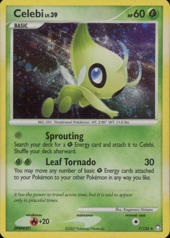 Celebi 2007 Diamond & Pearl: Mysterious Treasures #007/123 Holo RAW TCG (LIGHTLY PLAYED)
