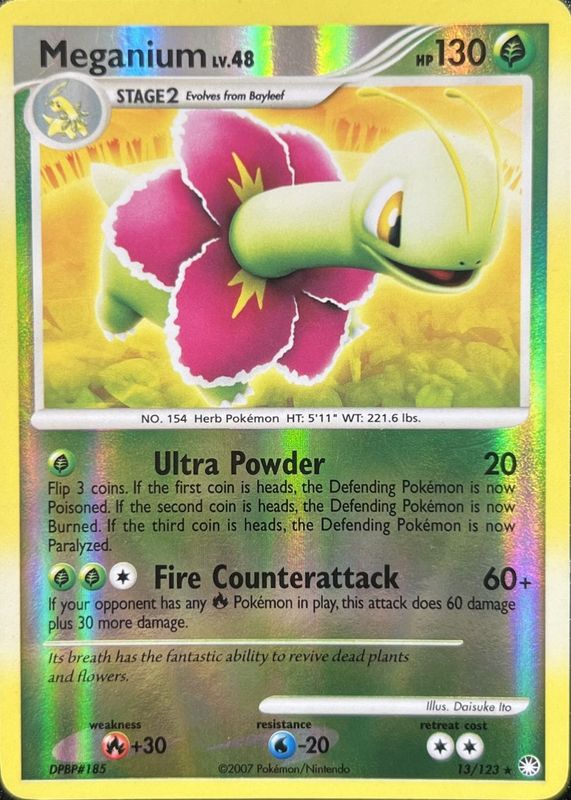 Meganium 2007 Diamond & Pearl: Mysterious Treasures #013/123 Reverse Holo RAW TCG (LIGHTLY PLAYED)