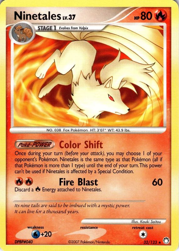 Ninetales 2007 Diamond & Pearl: Mysterious Treasures #032/123 Base RAW TCG (LIGHTLY PLAYED)