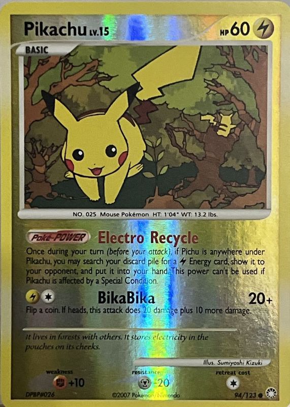 Pikachu 2007 Diamond & Pearl: Mysterious Treasures #094/123 Reverse Holo RAW TCG (LIGHTLY PLAYED)