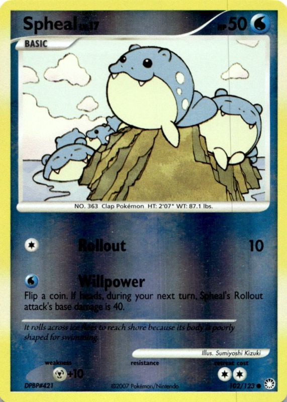 Spheal 2007 Diamond & Pearl: Mysterious Treasures #102/123 Reverse Holo RAW TCG (LIGHTLY PLAYED)