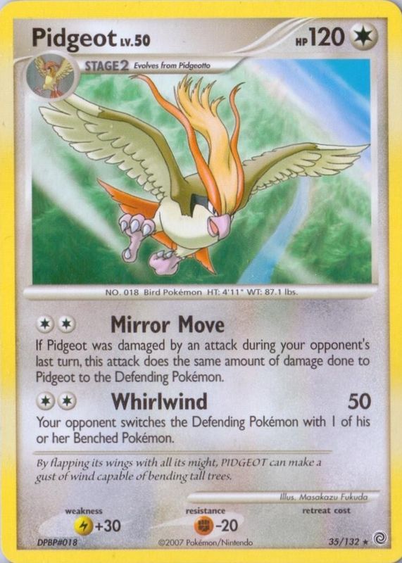 Pidgeot 2007 Diamond & Pearl: Secret Wonders #035/132 Base RAW TCG (LIGHTLY PLAYED)