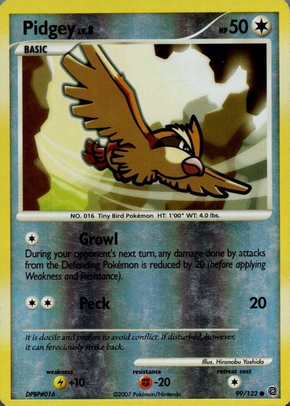 Pidgey 2007 Diamond & Pearl: Secret Wonders #099/132 Reverse Holo RAW TCG (LIGHTLY PLAYED)