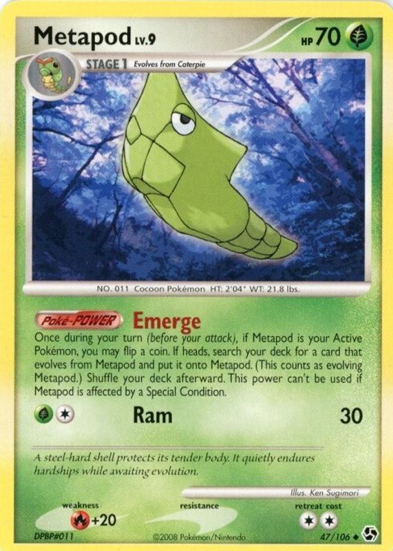 Metapod 2008 Diamond & Pearl: Great Encounters #047/106 Base RAW TCG (LIGHTLY PLAYED)
