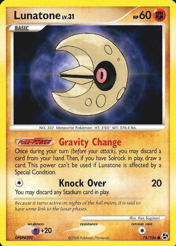 Lunatone 2008 Diamond & Pearl: Great Encounters #076/106 Base RAW TCG (LIGHTLY PLAYED)