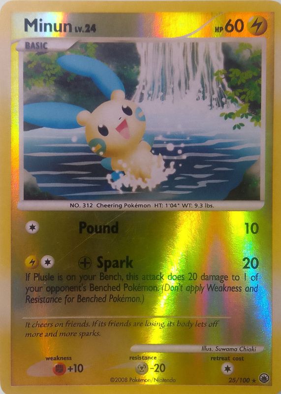 Minun 2008 Diamond & Pearl: Majestic Dawn #025/100 Reverse Holo RAW TCG (LIGHTLY PLAYED)