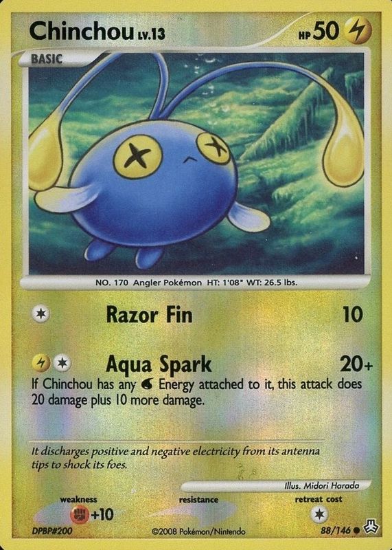 Chinchou 2008 Diamond & Pearl: Legends Awakened #088/146 Reverse Holo RAW TCG (LIGHTLY PLAYED)