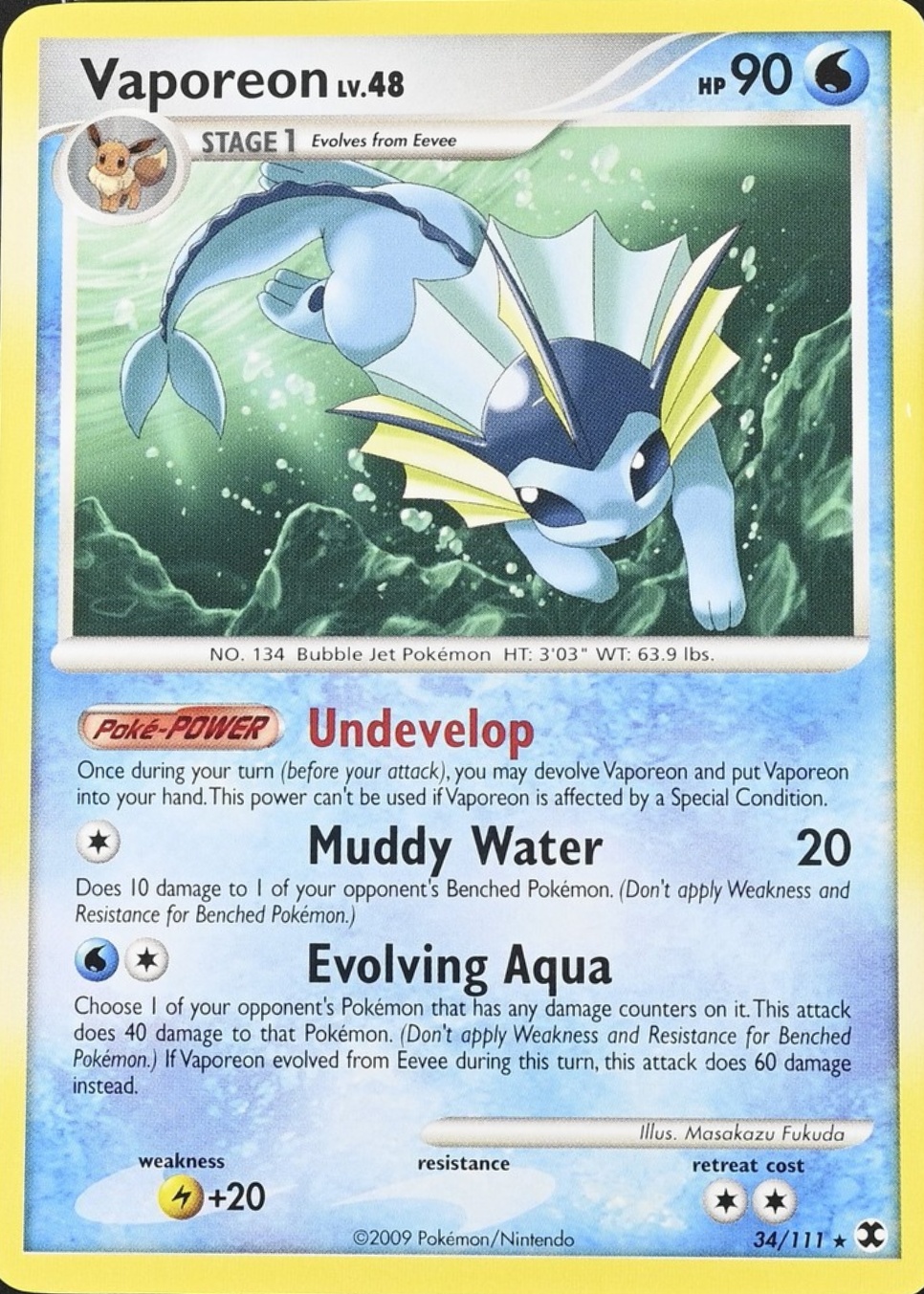 vaporeon stage 1 pokemon card value Vaporeon 2009 Platinum: Rising Rivals #034/111 Base Price Guide
