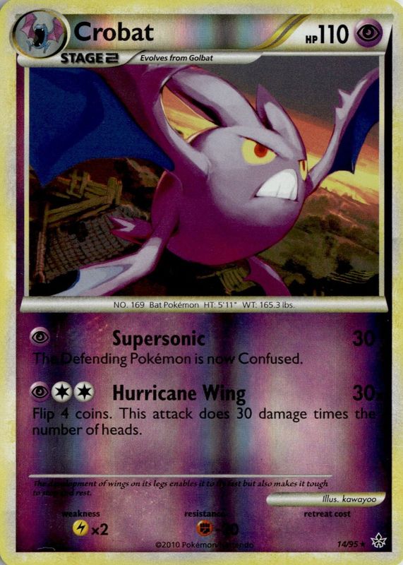 Crobat 2010 HeartGold & SoulSilver: Unleashed #14/95 Reverse Holo RAW TCG (LIGHTLY PLAYED)