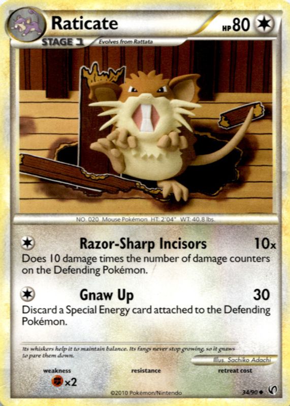Raticate 2010 HeartGold & SoulSilver: Undaunted #34/90 Base RAW TCG (LIGHTLY PLAYED)