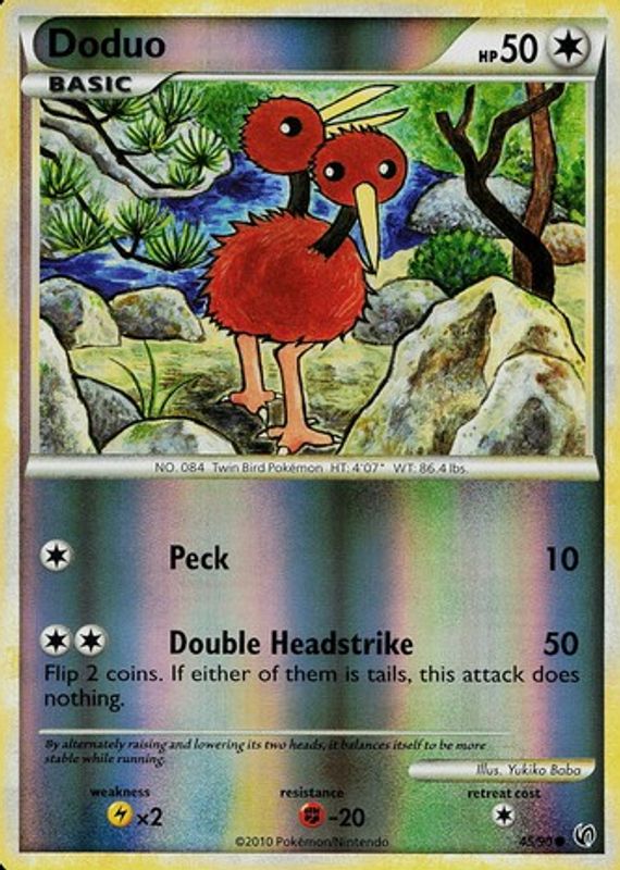 Doduo 2010 HeartGold & SoulSilver: Undaunted #45/90 Reverse Holo RAW TCG (NEAR MINT)