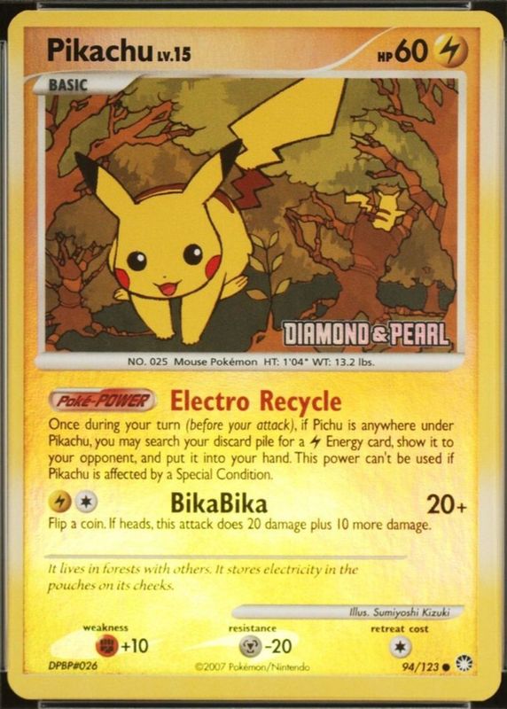 Pikachu 2007 Diamond & Pearl: Mysterious Treasures #094/123 Promo (Burger King Collection) RAW TCG (LIGHTLY PLAYED)