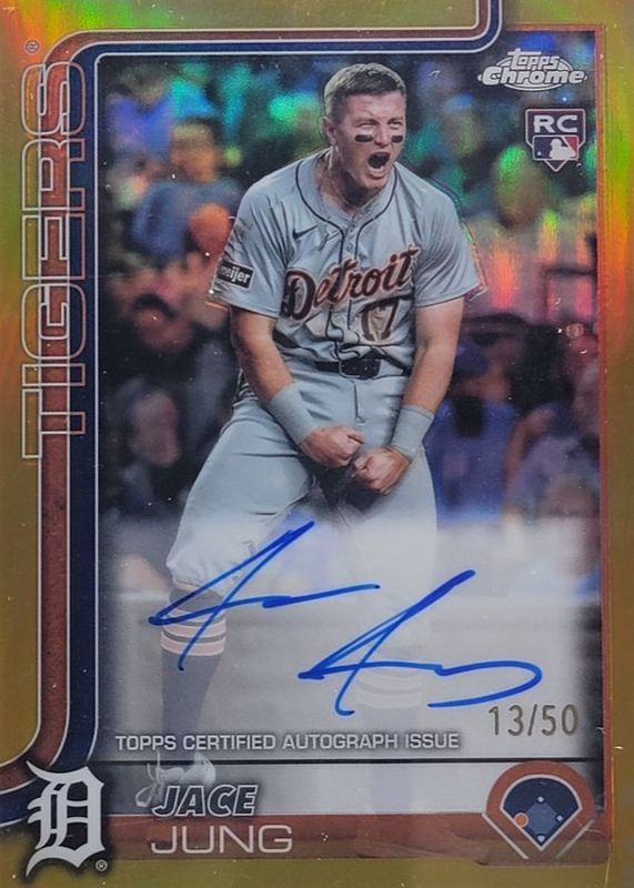 Jace Jung 2025 Topps Chrome #RA-JJ Rookie Autographs - Gold Refractor /50 RAW