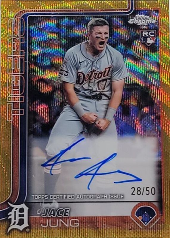 Jace Jung 2025 Topps Chrome #RA-JJ Rookie Autographs - Gold Wave Refractor /50 RAW