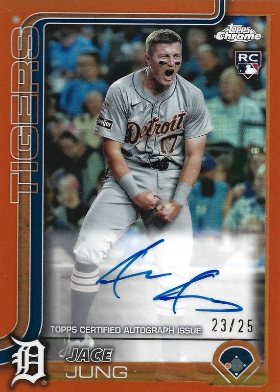 Jace Jung 2025 Topps Chrome #RA-JJ Rookie Autographs - Orange Refractor /25 RAW