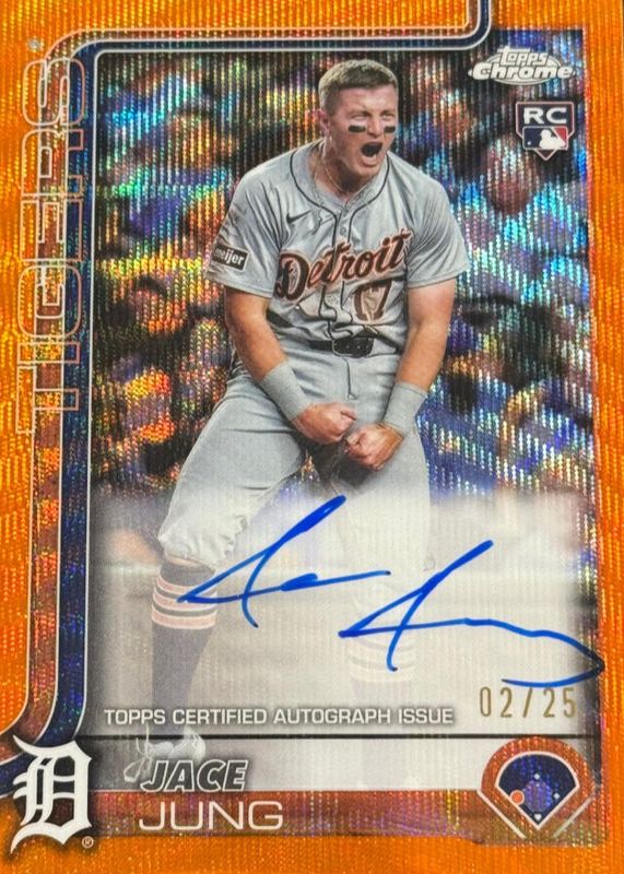 Jace Jung 2025 Topps Chrome #RA-JJ Rookie Autographs - Orange Wave Refractor /25 RAW