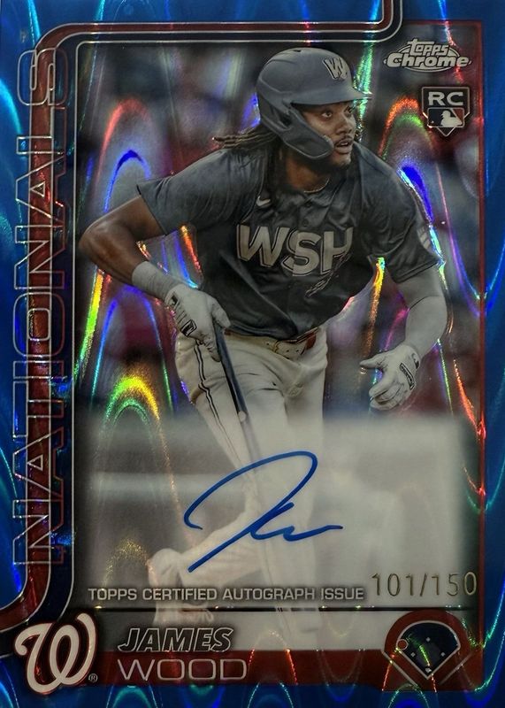 James Wood 2025 Topps Chrome #RA-JWO Rookie Autographs - Blue RayWave Refractor /150 RAW