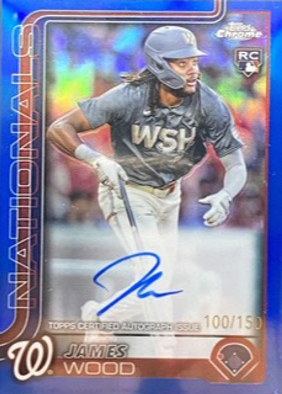 James Wood 2025 Topps Chrome #RA-JWO Rookie Autographs - Blue Refractor /150 RAW