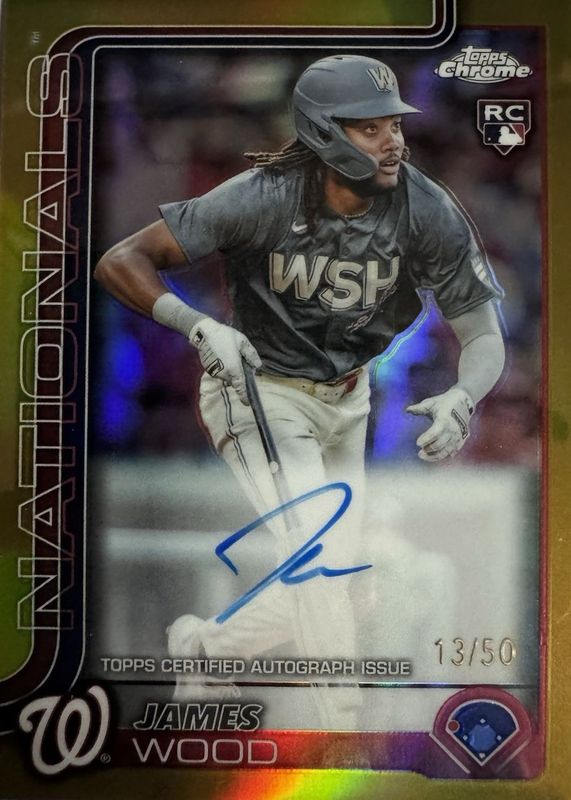 James Wood 2025 Topps Chrome #RA-JWO Rookie Autographs - Gold Refractor /50 RAW