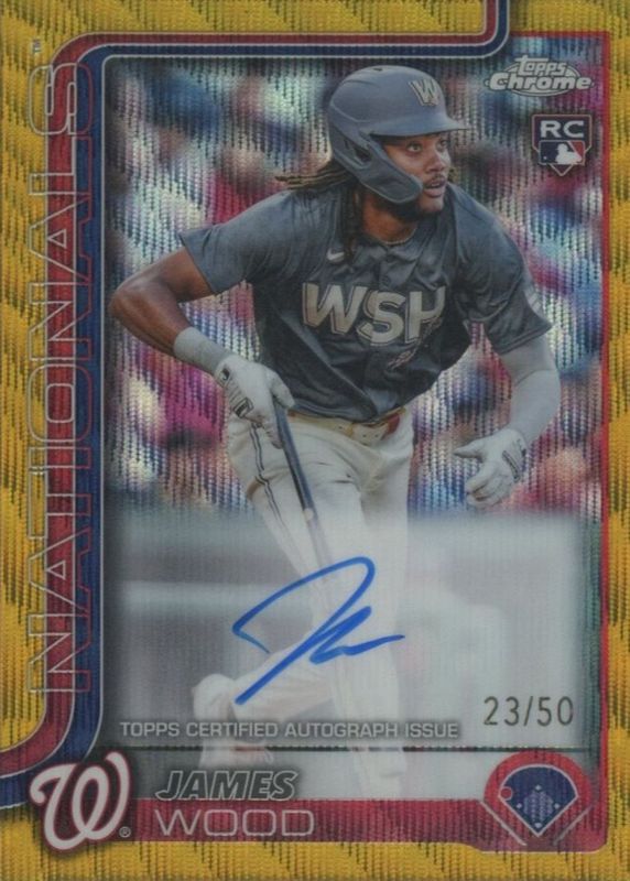 James Wood 2025 Topps Chrome #RA-JWO Rookie Autographs - Gold Wave Refractor /50 RAW