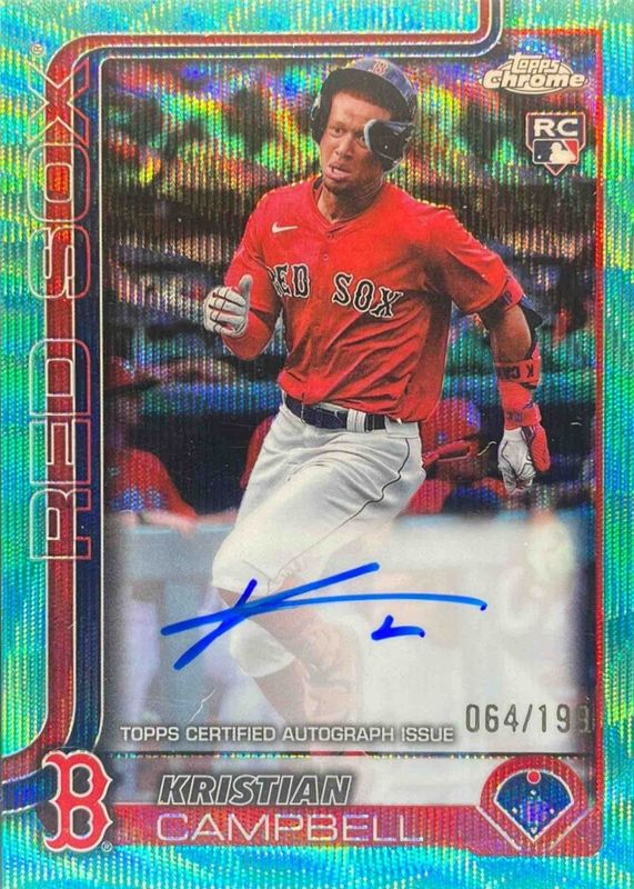 Kristian Campbell 2025 Topps Chrome #RA-KC Rookie Autographs - Aqua Wave Refractor /199 RAW