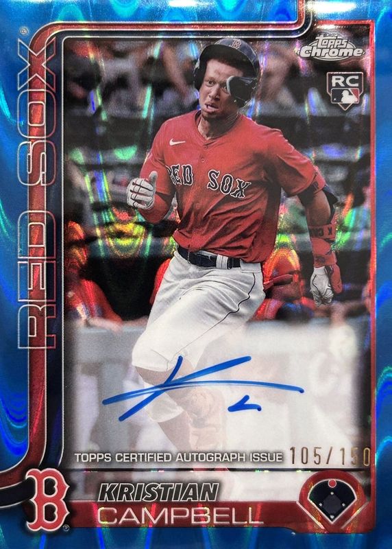 Kristian Campbell 2025 Topps Chrome #RA-KC Rookie Autographs - Blue RayWave Refractor /150 RAW