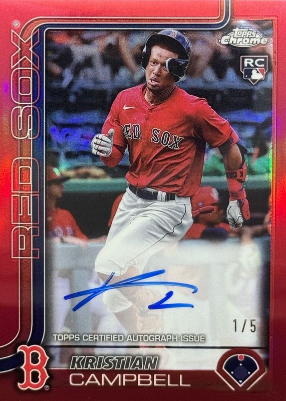 Kristian Campbell 2025 Topps Chrome #RA-KC Rookie Autographs - Red Refractor /5 RAW