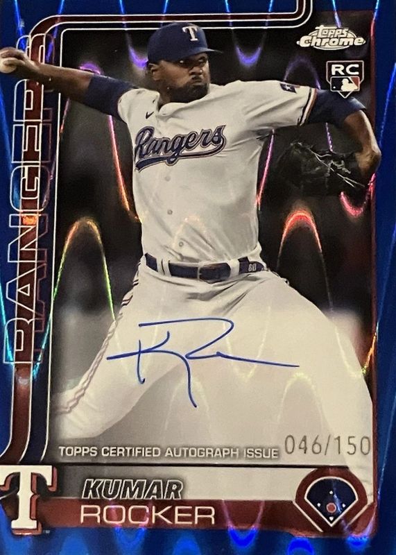 Kumar Rocker 2025 Topps Chrome #RA-KR Rookie Autographs - Blue RayWave Refractor /150 RAW
