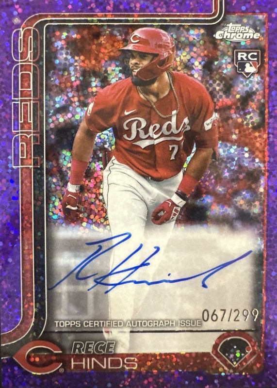 Rece Hinds 2025 Topps Chrome #RA-RH Rookie Autographs - Purple Speckle Refractor /299 RAW