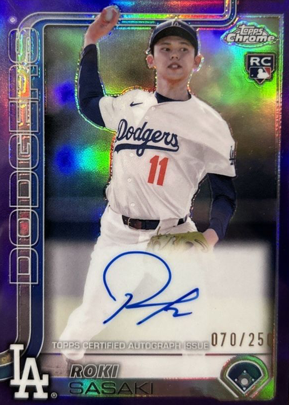 Roki Sasaki 2025 Topps Chrome #RA-ROKI Rookie Autographs - Purple