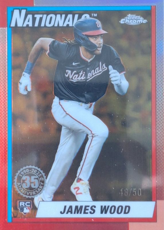 James Wood 2025 Topps Chrome #90CB-15 1990 Topps Baseball - Gold Refractor /50 Rookie RAW