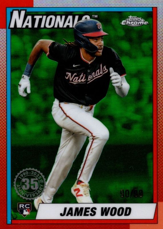James Wood 2025 Topps Chrome #90CB-15 1990 Topps Baseball - Green Refractor /99 Rookie RAW