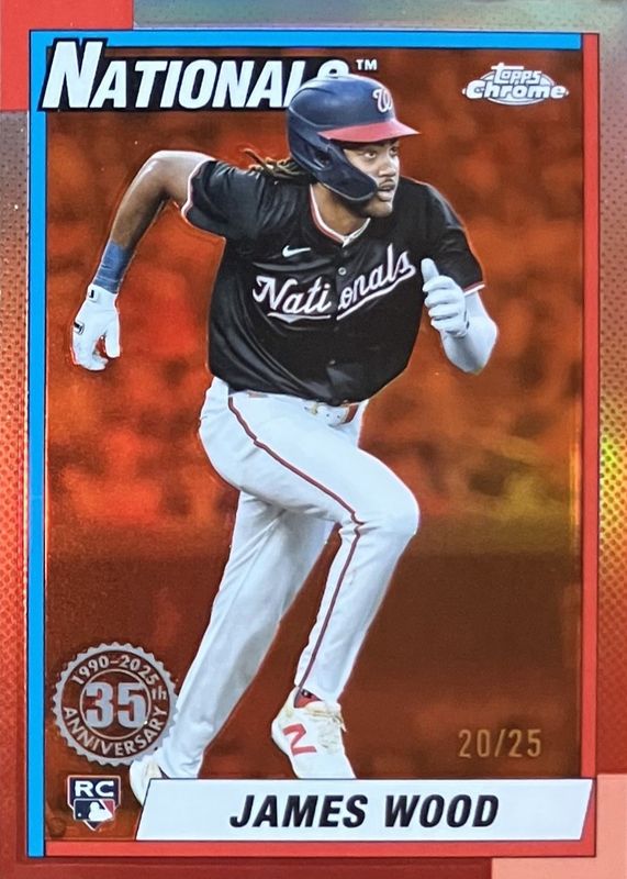 James Wood 2025 Topps Chrome #90CB-15 1990 Topps Baseball - Orange Refractor /25 Rookie RAW