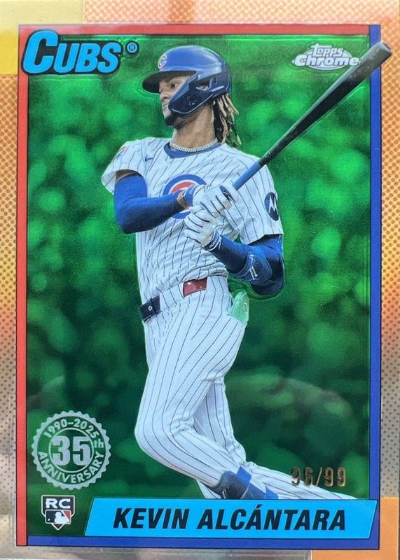 Kevin Alcantara 2025 Topps Chrome #90CB-14 1990 Topps Baseball - Green Refractor /99 Rookie RAW