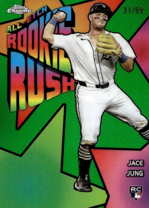 Jace Jung 2025 Topps Chrome #CERR-4 All-Etch Rookie Rush - Green Refractor /99 RAW