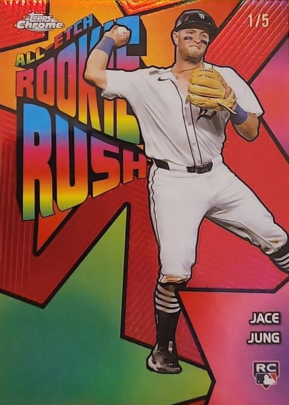 Jace Jung 2025 Topps Chrome #CERR-4 All-Etch Rookie Rush - Red Refractor /5 RAW