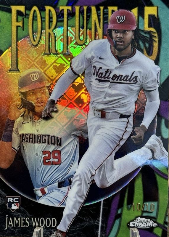 James Wood 2025 Topps Chrome #F15-10 Fortune 15 - Black Refractor /10 Rookie RAW