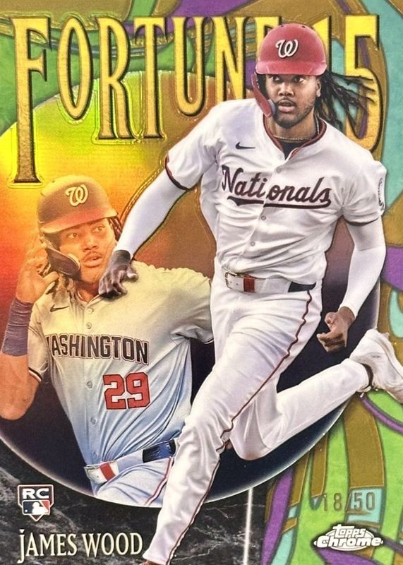 James Wood 2025 Topps Chrome #F15-10 Fortune 15 - Gold Refractor /50 Rookie RAW
