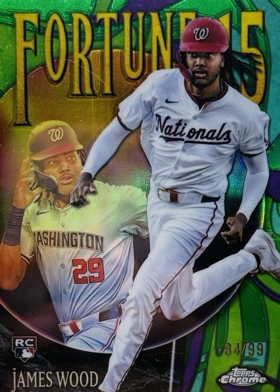 James Wood 2025 Topps Chrome #F15-10 Fortune 15 - Green Refractor /99 Rookie RAW