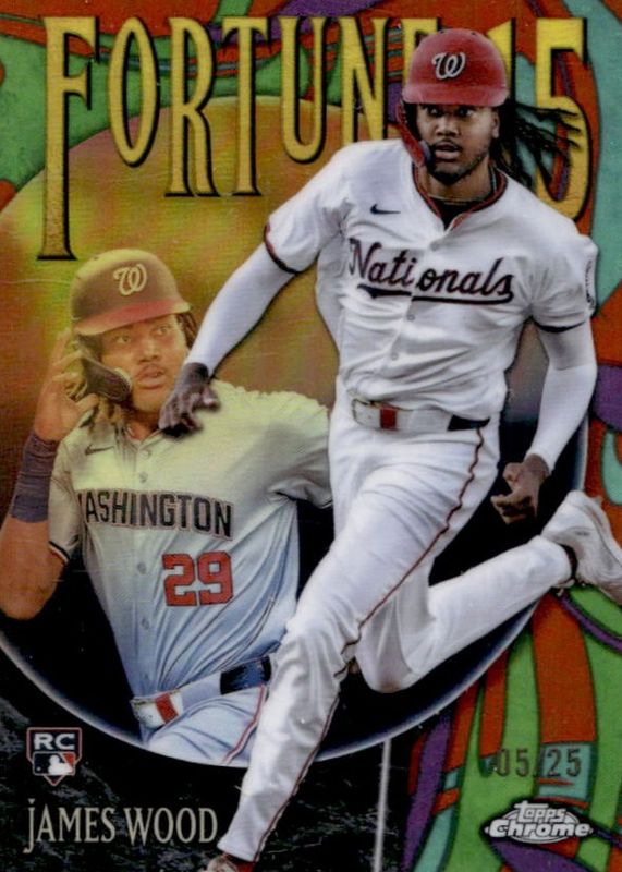 James Wood 2025 Topps Chrome #F15-10 Fortune 15 - Orange Refractor /25 Rookie RAW
