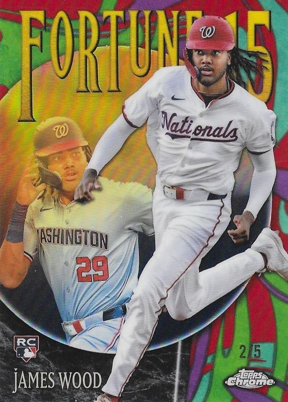 James Wood 2025 Topps Chrome #F15-10 Fortune 15 - Red Refractor /5 Rookie RAW
