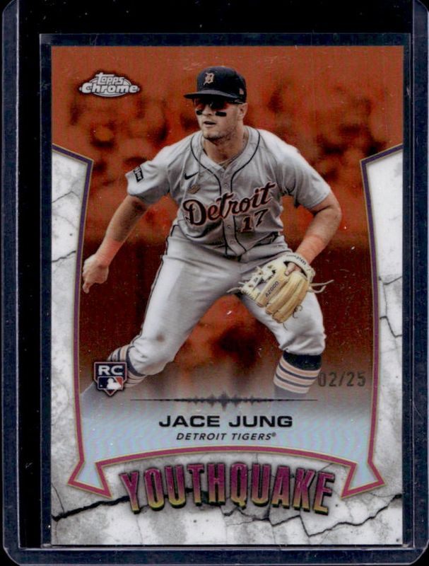 Jace Jung 2025 Topps Chrome #YQ-4 Youthquake - Orange Refractor /25 Rookie RAW