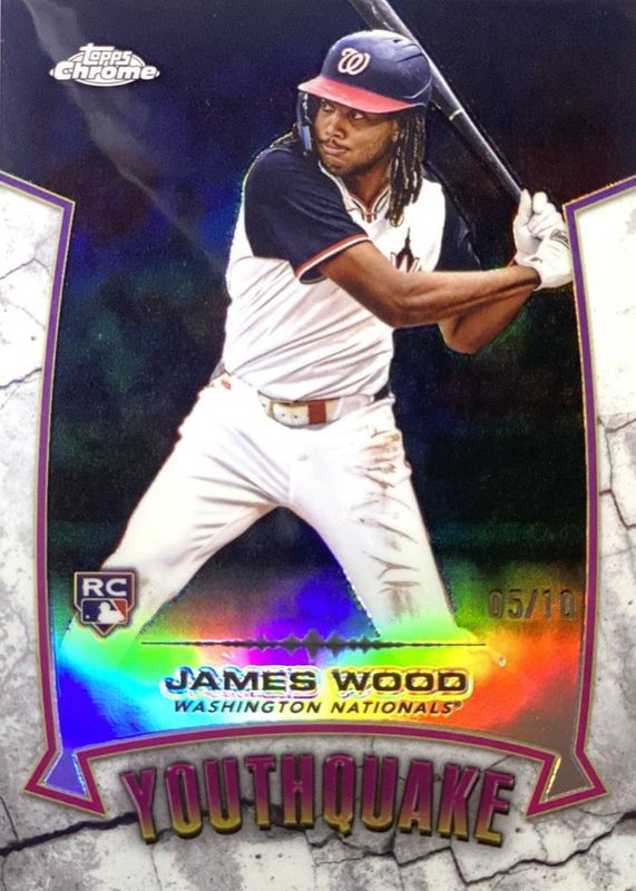 James Wood 2025 Topps Chrome #YQ-7 Youthquake - Black Refractor /10 Rookie RAW