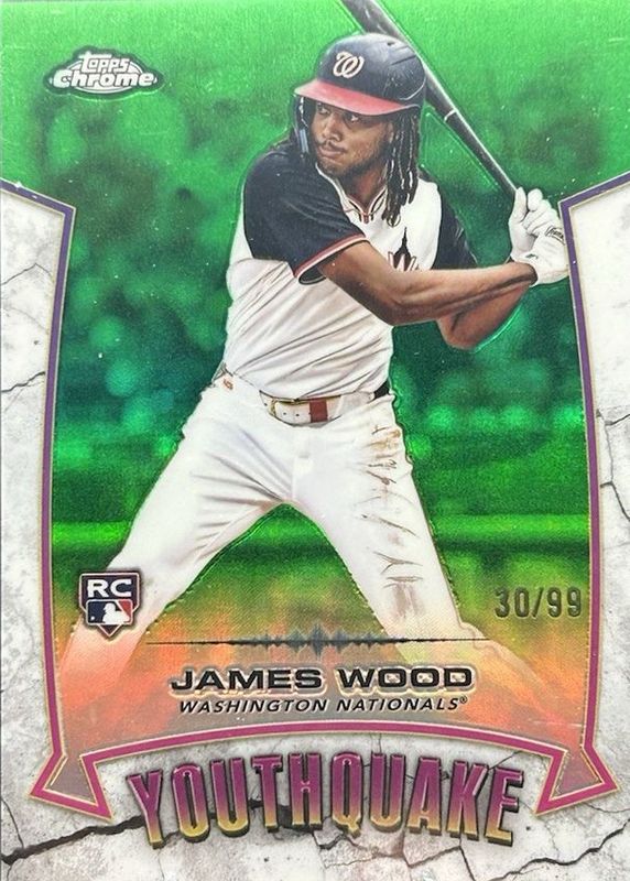 James Wood 2025 Topps Chrome #YQ-7 Youthquake - Green Refractor /99 Rookie RAW