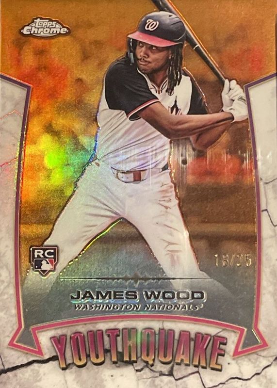 James Wood 2025 Topps Chrome #YQ-7 Youthquake - Orange Refractor /25 Rookie RAW