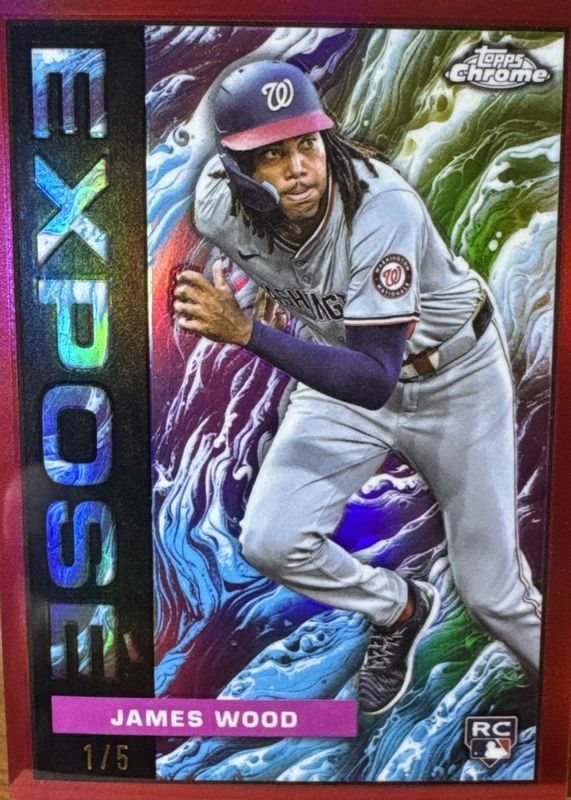 James Wood 2025 Topps Chrome #TCE-32 Expose - Red Refractor /5 Rookie RAW
