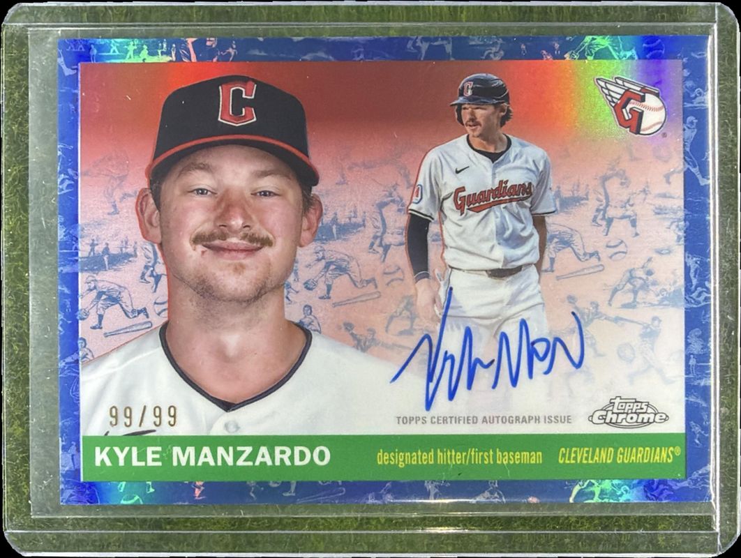 2025 Topps Chrome Platinum Anniversary #CPA-KM Chrome Autographs - Platinum Toile Cream Blue Refractor /99