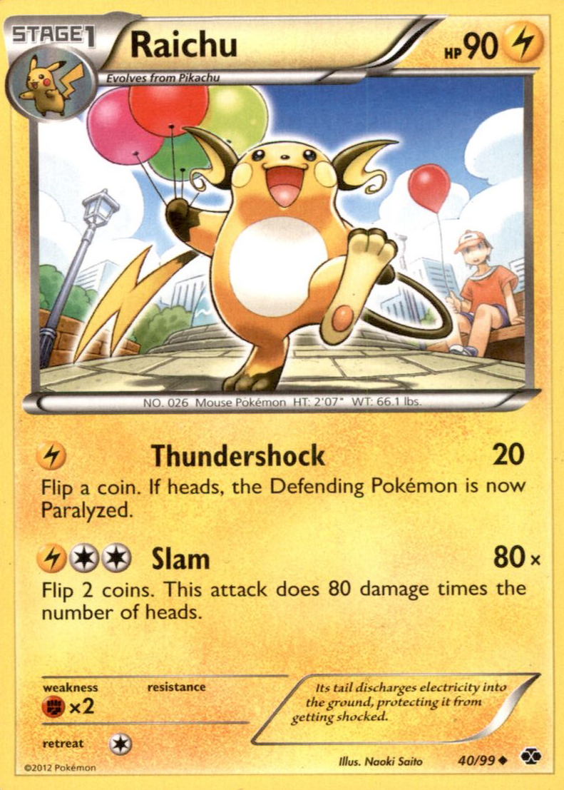 Raichu 2012 Black & White: Next Destinies #40/99 Base Price Guide
